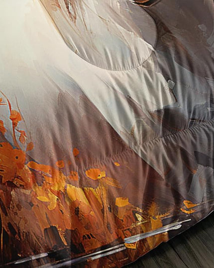 White Brown Horses Comforter Set Queen Size,Watercolor Painting Autumn Leaves Bedding Set for Kids and Adults Bedroom Horse Decor,Natural Scenery Aesthetics Comforter Set with 2 Pillowcases.