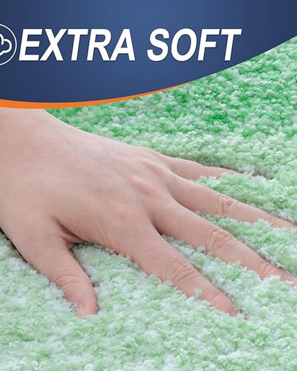 OLANLY Bathroom Rug Set 2 Piece, Soft Absorbent Microfiber Bath Rug Set, Non-Slip, Machine Wash Dry, Plush Shaggy Bath Mats for Bathroom (47"x20"+24"x16", Green)