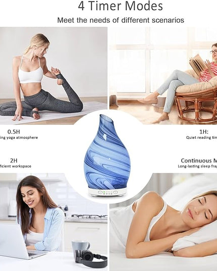 Essential Oil Diffuser 120ML, Glass Aromatherapy Diffuser with 4 Timer Settings & 7 Color Changing Lights, Waterless Auto Shut-Off, Ultra Quiet Oil Diffuser for Home, Office, Yoga, Spa and Sleeping