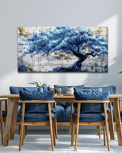 ERQINHUA Blue Tree Wall Paintings Canvas Wall Art For Living Room Large Wall Decor For Bedroom Office Decorations Farmhouse Abstract Watercolour Pictures Artwork Home Decor Ready To Hang 20"X40"