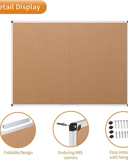 VIZ-PRO Cork Bulletin Board/Foldable Noticeboard, 36 X 24 Inches, Silver Aluminium Frame