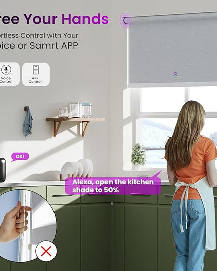 Astomi Motorized Roller Shades for Windows, Blackout Automatic Blinds with Remote, Smart Blinds, Voice Control, Compatible with Alexa, Google, Custom Size (Jacquard PureWhite)