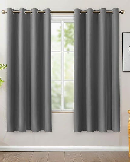 BONZER 100% Blackout Curtains 4 Panels - Thermal Insulated Light Blocking Window Drapes, Single Layer Total Room Darkening Curtain with Black Laminated Backing for Bedroom, 54 x 63 Inch, Grey