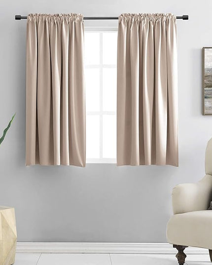 DONREN Warm Taupe Draperies Curtains for Kids Room,Small Window Treatment Thermal Insulated Room Darkening Rod Pocket Top Curtain Panels for Kitchen(Set of 2,42 by 45 Inches Long)