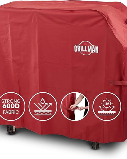Grill Cover by Grillman, Red, 64 Inch, BBQ Outdoor Grill Covers, Charcoal & Gas Grills, Waterproof, Rip-Proof, Weather-Resistant, Anti-UV, Barbecue Cover for Weber, Genesis, Charbroil, Nexgrill, etc