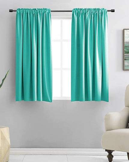 DONREN Turquoise Blackout Curtains - Room Darkening Thermal Insulated Living Room Window Curtain Panels Drapes (42 x 45 Inches Long,Set of 2)