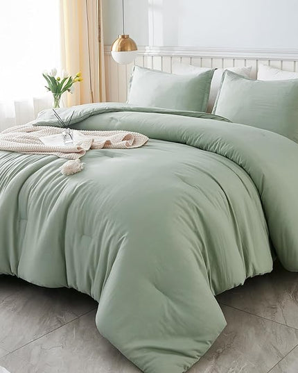 Litanika Queen Comforter Set Sage Green, 3 Pieces Lightweight Comforters Queen Size Solid Bedding Comforters Sets, Down Alternative Comforter Bed Set Quilt Blanket
