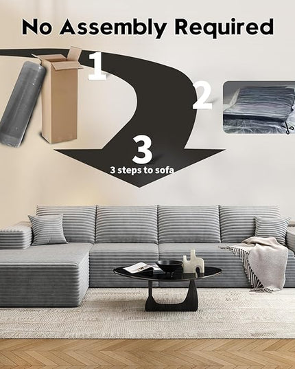 135.4" Cloud Modular Sectional Sofa Couch with L-Shape Chaise,Modern Minimalist Upholstered Couches for Living Room Bedroom,Deep Seat Corner Couch，No Assembly Required (Grey,Left Facing Chaise)