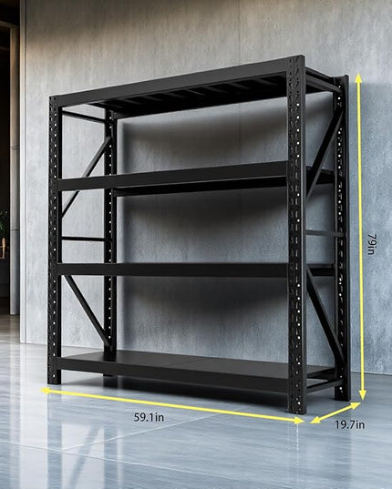 torage Shelves,Garage Shelving Heavy Duty Metal Adjustable Garage Shelves, Shelving Units Industrial Shelving for Warehouse(Black, W59.1*D23.6*H79)