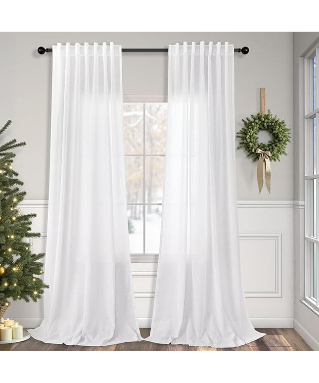 Pitalk 60 Inch Wide Curtains for Living Room 2 Panels Back Tab Pocket Drape Semi Sheer Linen Extra Large Curtains for Home Office Hotel Flat Family Sunroom Loft 5 FT Width by 9 FT Long 60 x 108 White