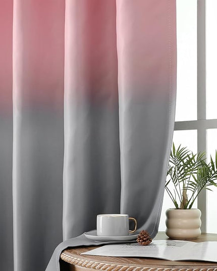 Estelar Textiler Pink and Grey Ombre Blackout Curtains for Bedroom 96 Inch Long, Room Darkening Thermal Insulated Privacy Protection Window Grommet Drapes for Living Room, 52Wx96L Inch, 2 Panels