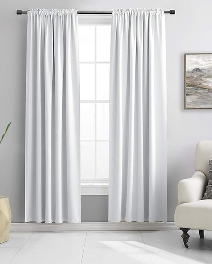 DONREN Greyish White Window Curtain Panels - 42 Width x 84 Length 2 Panels Thermal Insulated Rod Pocket Room Darkening Curtains for Bedroom