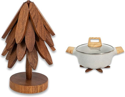 Yuoyar Trivets, Wooden Tree-Shaped Sapeli Wood Drink Trivets Set for Coffee Table, Kitchen Table Decor