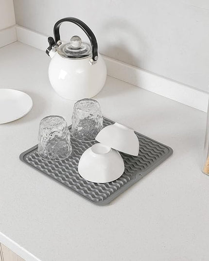 Silicone Dish Drying Mat for Multiple Usage,Easy clean,Eco-friendly,Heat-resistant Silicone Mat for Kitchen Counter or Sink,Refrigerator or Drawer liner Grey M 12 inches x 12 inches