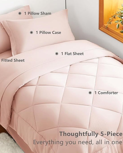 CozyLux Twin Comforter Set with Sheets Blush Pink - 5 Pieces Bed in a Bag Twin, All Season Bed Set for Girls and Boys, Bedding Set with Down Alternative Comforter, Sheets, Pillowcase & Sham