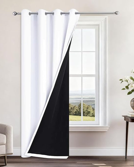 Yakamok 100% Blackout Curtains 96 Inches Long, 2 Thick Layers Heat and Full Light Blocking Soft Thermal Insulated Drapes for Bedroom(52" Wide Each Panel, Pure White, 1 Panel)
