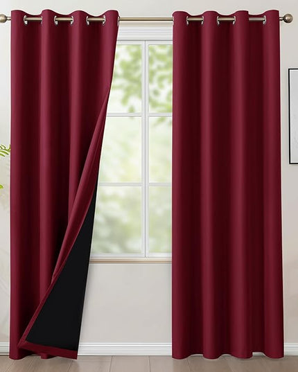 BONZER 100% Blackout Curtains Thermal Insulated - Light Blocking Window Drapes with Black Laminated Backing, Privacy Christmas Curtain for Bedroom, 54 x 84 Inch, Burgundy Red, 2 Panels