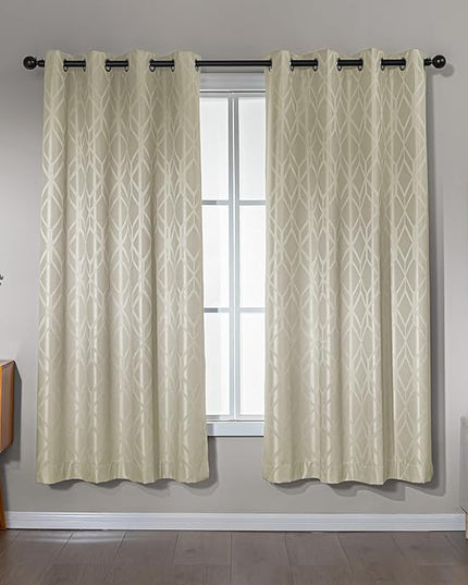 Amazon Basics Jacquard 2-Piece 100% Blackout Curtains, Living Room and Bedroom Drapes, Thermal Insulated Window Treatment, 42"x72", Beige
