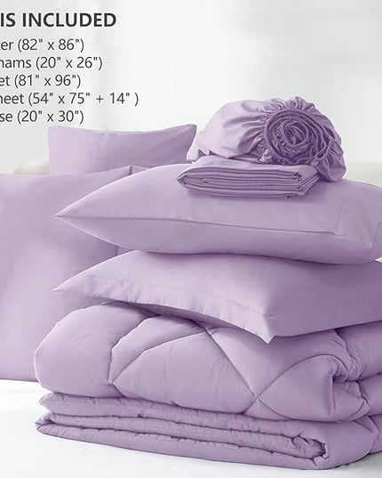 CozyLux Full Size Comforter Sets Light Purple - 7 Pieces Lavender Bed in a Bag Full, Luxury Soft Bed Set for All Seasons, Bedding Set with Down Alternative Comforter, Sheets, Pillowcases & Shams