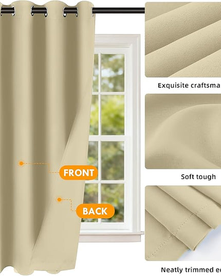 Room Darkening Curtains 84 Inch Length for Bedroom Living Room, Insulated Thermal Grommet Curtain Drapes, Blackout(60-90%,Not 100%) Window Treatment Decor, 2 Panels, 35x84, Cream