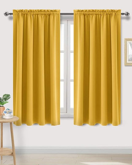 DWCN Yellow Room Darkening Blackout Curtains - Thermal Insulated Privacy Energy Saving Window Curtain Drapes 42 x 72 inch Length, Set of 2 Bedroom Living Room Curtains
