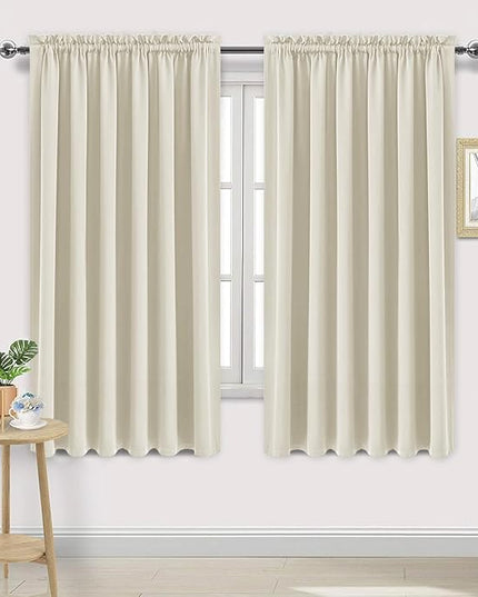 DWCN Blackout Curtains for Living Room Thermal Insulated, Energy Saving & Noise Reducing Bedroom Curtains, Light Beige, W 70x L 72 Inch, Set of 2 Rod Pocket Curtain Panels