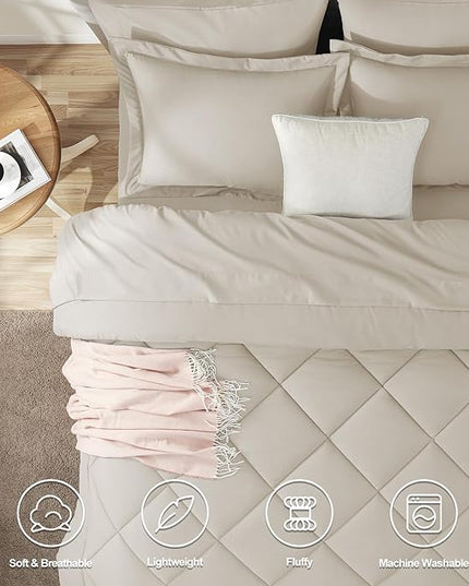 CozyLux Twin XL Comforter Set Beige - 5 Pieces Twin Extra Long Bed in a Bag for College Dorm, All Season Bedding Set for Girls and Boys, Soft Bed Set with Comforter, Sheets, Pillowcase & Sham