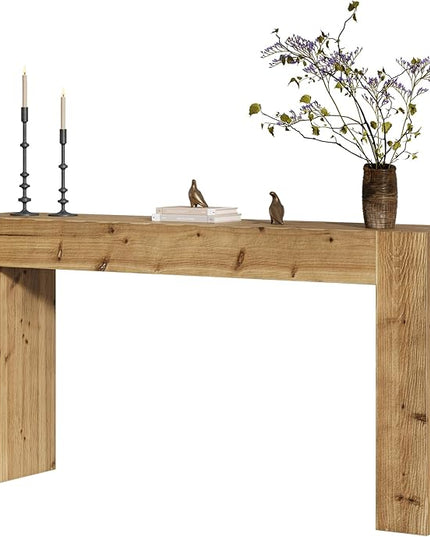 Solid Wood Console Table, 63-Inch Farmhouse Sofa Table Behind Couch for Entryway, Living Room, Foyer, Easy Assembly (Light Wood)