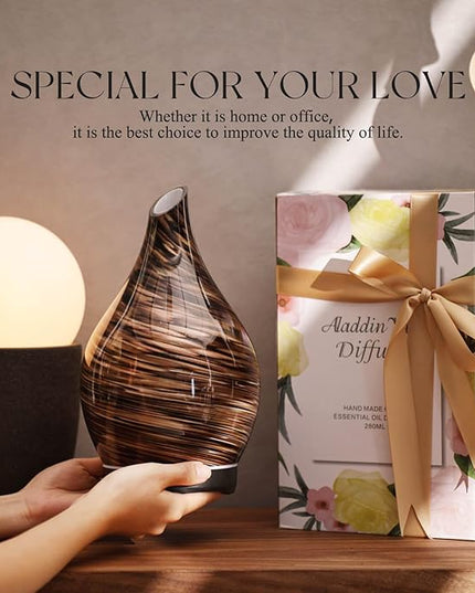 Porseme 280ml Essential Oil Diffuser Glass Color Changing Aroma Air Diffusers Aromatherapy Ultrasonic Cool Mist Humidifier 7 Running Hours Waterless Auto-Off for Sleeping, Yoga, Office (Dark Golden)