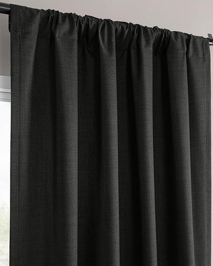 HPD Half Price Drapes Vienna Basic Linen 100% Blackout Curtains for Bedroom 84 Inches Long (2 Panels) - Rod Pocket Curtains & Drapes for Living Room & Windows - 50 X 84, Black