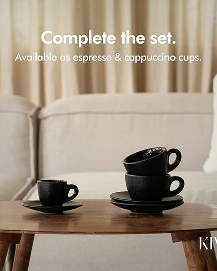 KIVY Cappuccino cups set of 4 [8oz] - Thick-walled stoneware cappuccino cup set for latte art - Latte mugs - Latte cups - Latte mug - Coffee cup black - Ceramic latte cup and saucer