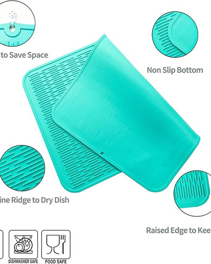 Silicone Dish Drying Mat for Multiple Usage,Easy clean,Eco-friendly,Heat-resistant Silicone Mat for Kitchen Counter or Sink,Refrigerator or Drawer Liner Mint 3XL 28 inches x 18 inches