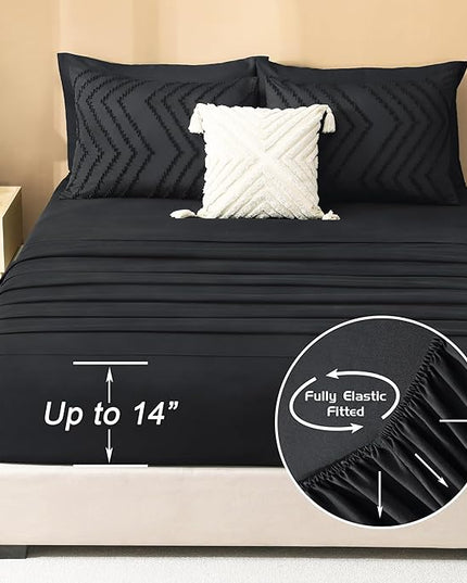 Litanika Oversized King Size Comforter Set with Sheets Black - 7 Pieces Bed in a Bag Oversized King Boho Tufted Complete Bedding Sets with Comforter, Sheets, Pillowcases & Shams