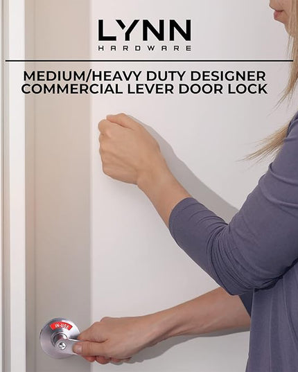 LYNN HARDWARE Medium/Heavy Duty Designer Commercial Lever Door Lock - Bathroom Privacy w/Door Indicator, Restroom Door Knob, Commercial Door Handle, Bathroom Lock, Occupied Door Handle, Satin Chrome