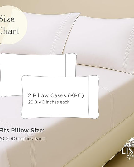 Linen Home 100% Cotton Percale Triple Pleat Hem Pillowcases King Size, White, 2 Pieces of Pillow Case, Crisp and Cool Strong Bed Linen, 20 inches X 40 inches