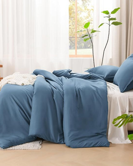 Litanika Comforters Full Size Ocean Blue, 3 Pieces Lightweight Solid Bedding Set & Collections, All Season Fluffy Bed Set (79x90 Inches Comforter & 2 Pillowcases)
