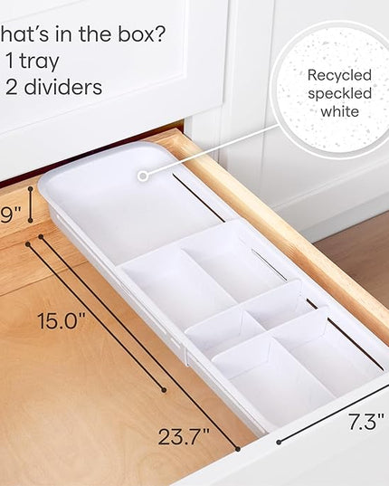 YouCopia DrawerFit Sliding Drawer Tray with Adjustable Dividers, Expandable Kitchen Storage Organizer, Speckled White