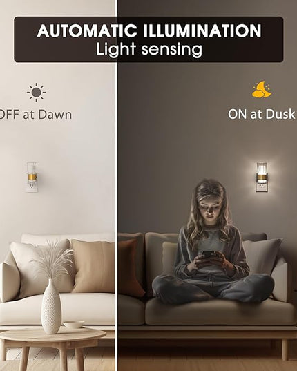 Night Lights Plug into Wall, Home Decor, Decorative Night Light with Dusk to Dawn Light Sensor, Daylight White 5000K, 0-100LM Adjustable Brightness, Unique Design for Use in Bedroom, Hallways, 2 Pack