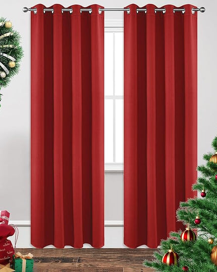 Joydeco Blackout Curtains 90 inch Long 2 Panels Set, Thermal Insulated Long Curtains & Drapes 2 Burg, Room Darkening Grommet Drapes for Bedroom Living Room Windows (W52 x L90 Inch, Red)