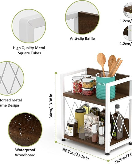 Aduanbang Coffee Bar Accessories Organizer, 2 Tier Wooden Kitchen Counter Shelf, Coffee Organizer Station for Countertop, Condiment Rack for Mugs, Cups, Cream, Syrup