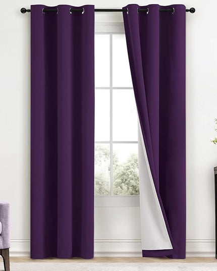 Yakamok Room Darkening 100% Blackout Curtains Grommet Window Treatments with 2 Thick Layers-Purple Thermal Insulated Drapes Set of 2 Panels for Bedroom Living Room 38 Inches by 84 Inches Length