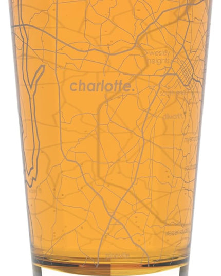 Well Told Engraved Charlotte North Carolina Map Pint Glass, Etched Beer Gift (16 oz, Clear) City Map Pint, Custom City Glassware, Gifts For Beer Lovers