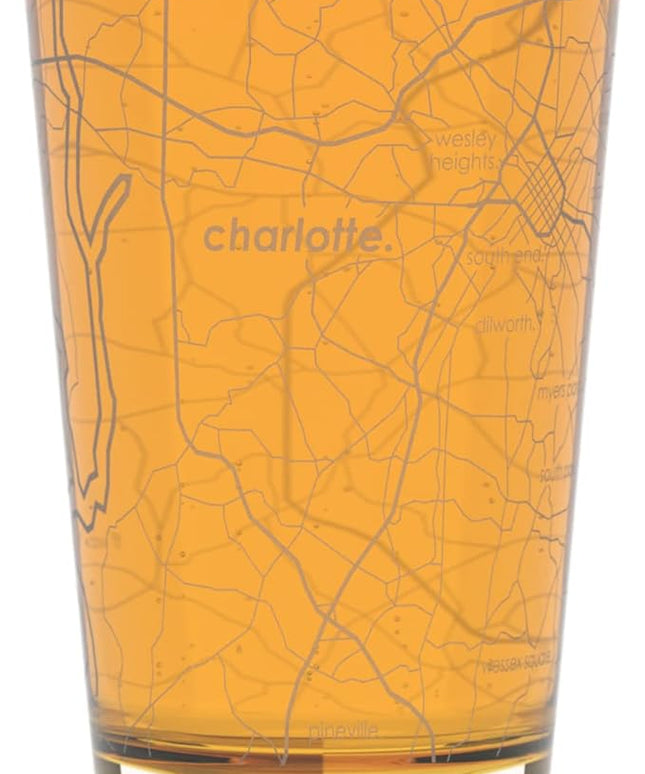 Well Told Engraved Charlotte North Carolina Map Pint Glass, Etched Beer Gift (16 oz, Clear) City Map Pint, Custom City Glassware, Gifts For Beer Lovers