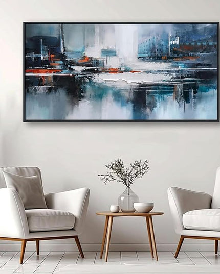 Abstract Wall Art for Living Room - Modern Blue Wall Decor, Large Canvas Artwork, Framed Wall Art Bedroom Pictures, Navy Decor for Above Bed, Contemporary Home Decor