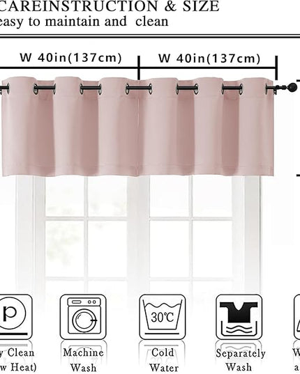 Simplebrand Blush Window Valance for Kitchen 14 Inches Long 2 Panels Set, Room Darkening Valance Curtains for Living Room, Grommet Short Privacy Kitchen Curtains for Bedroom Kids Room, 40Wx14L
