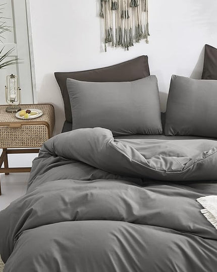 Luxlovery Grey Comforter Set California King Men Dark Grey Bedding Comforter Sets Gray Minimalist Quilts Blanket Adults Modern 3 Piece Bedding Comforter Set for Cal King Bed