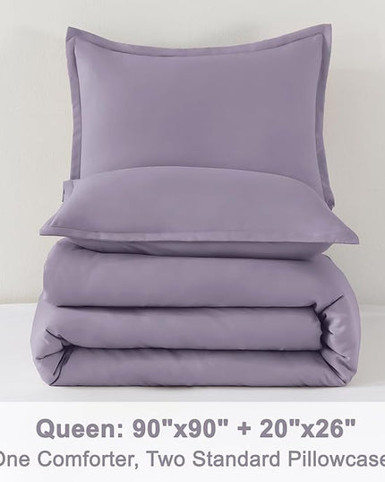 Litanika Grayish Lavender Purple Comforter Set Queen Size, 3 Pieces Lightweight Solid Bedding Comforter Set, All Season Fluffy Bed Set (90x90In Comforter & 2 Pillowcases)
