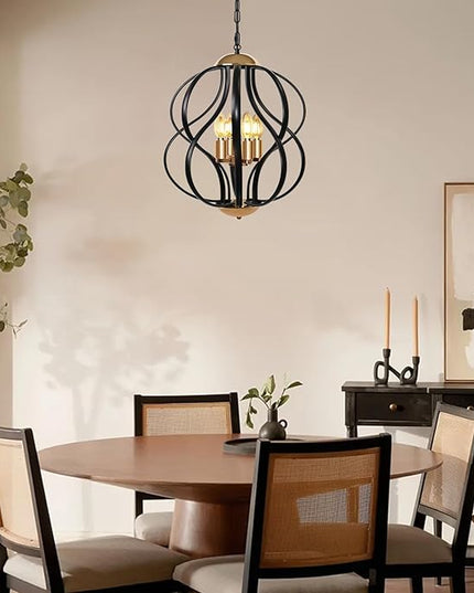 Black and Gold Chandelier for Dining Room, 4-Light Modern Farmhouse Chandelier Light Fixture, Adjustable Industrial Pendant Lights Kitchen Island, Hanging Chandeliers for Living Room Foyer