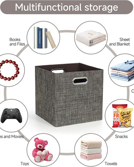 Posprica Storage Basket Bins,13×13 Foldable Storage Boxes Containers for Closet Organizer Shelf Cabinet Bookcase,Thick Fabric Drawer with Shimmer,4pcs,Brown