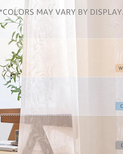 jinchan Winslow White Linen Curtains for Bedroom 108 Inches Length Embroidered Bordered Floral Curtains for Living Room Farmhouse Decor Light Filtering Window Treatments White on White Drapes 2 Panels